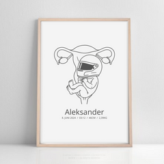 Klassisk fødselsplakat i halvmatt papir med treramme