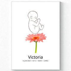 Klassisk fødselsplakat med blomst