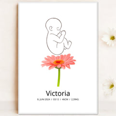 Klassisk fødselsplakat med blomst