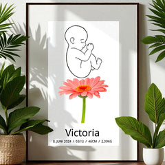 Klassisk fødselsplakat med blomst