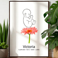 Klassisk fødselsplakat med blomst