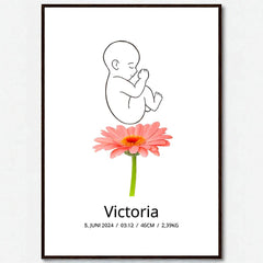 Klassisk fødselsplakat med blomst
