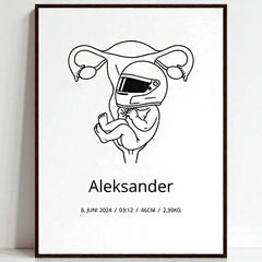 Klassisk fødselsplakat i halvmatt papir med treramme