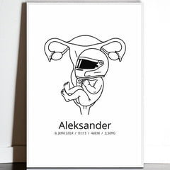 Klassisk fødselsplakat i halvmatt papir med treramme