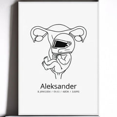 Klassisk fødselsplakat i halvmatt papir med treramme