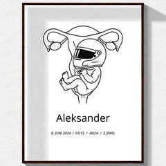 Klassisk fødselsplakat i halvmatt papir med treramme