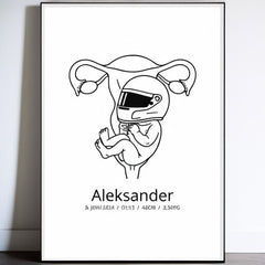 Klassisk fødselsplakat i halvmatt papir med treramme