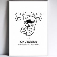 Klassisk fødselsplakat i halvmatt papir med treramme