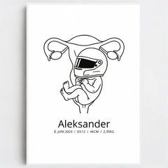 Klassisk fødselsplakat i halvmatt papir med treramme