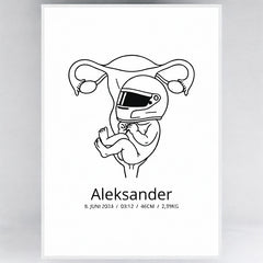 Klassisk fødselsplakat i halvmatt papir med treramme