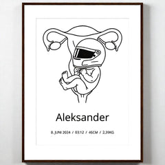 Klassisk fødselsplakat i halvmatt papir med treramme