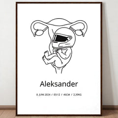 Klassisk fødselsplakat i halvmatt papir med treramme