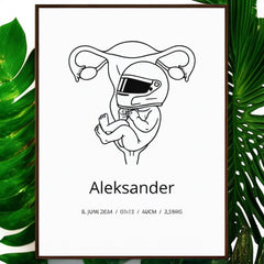 Klassisk fødselsplakat i halvmatt papir med treramme