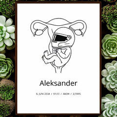 Klassisk fødselsplakat i halvmatt papir med treramme