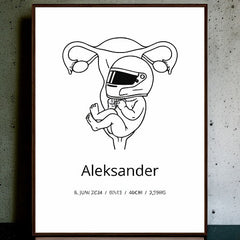 Klassisk fødselsplakat i halvmatt papir med treramme